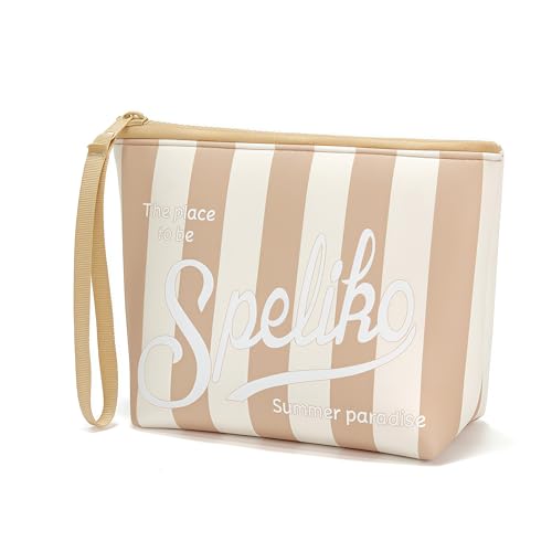 SPELIKO Waterproof Neoprene Makeup Bag with Wrist Strap & Stripe Print