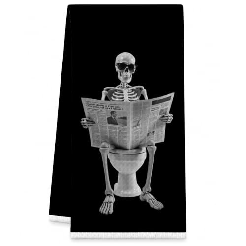 KIDEAR Skeleton Hand Towel - Funny Skull Print Microfiber Kitchen Towel (02)
