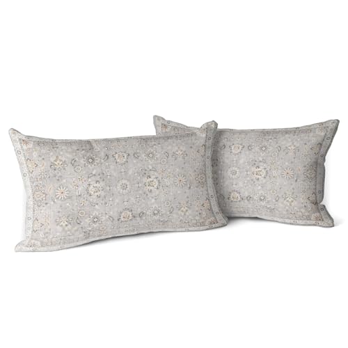 Snycler Boho Throw Pillow Covers 12x20 inch Set of 2 - Grey