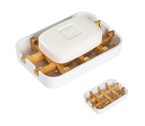 Sansnow White Bamboo Fiber Soap Dish 5.1 x 3.2 inches Eco-Friendly Removable Design