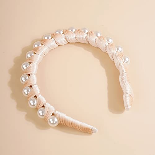 Wiwpar Pearl Velvet Headband Elegant White Hair Hoop for Women