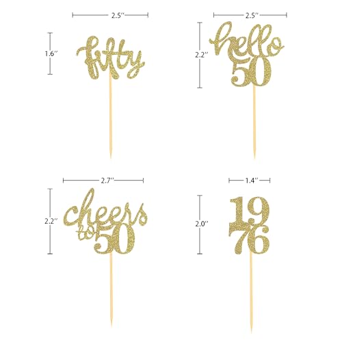 Gold 50th Birthday Cupcake Toppers - 24 Pcs Cheers to 50 Picks