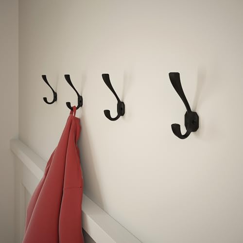 Franklin Brass Napier (4-Pack) Coat and Hat Wall Hooks Double Hooks for Mounted Hanging Matte Black for Mounted Hanging Hanger Backpack, Purse, Bag, Towel Organization Decorative B47254K-FB-C
