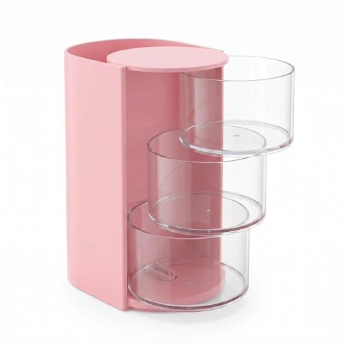 Hair Accessories Organizer with Rotating Brush Holder - 3-Tier Storage for Clips & Ties (Pink)