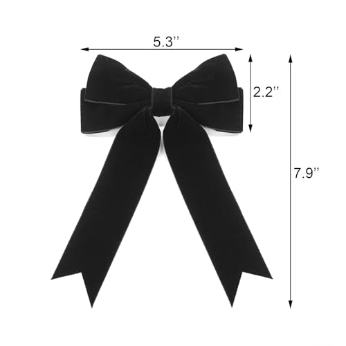 Quacc Large Velvet Bow Hair Clip with Satin Ribbon - Black Hair Accessory