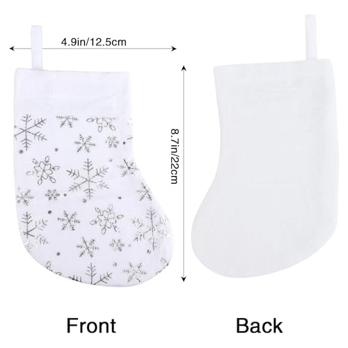 Mini Christmas Stockings with Snowflake Design - Silver, 8.2 Inches, Pack of 12