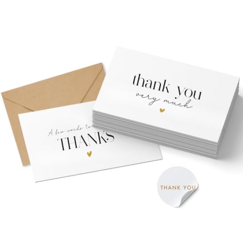 Elegant Thank You Cards with Envelopes - Pack of 40, Gold Foil Design