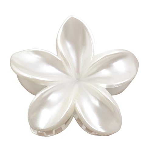 Pearl White Plumeria Flower Hair Claw Clip 3.1 Inch Non-Slip Hair Accessory