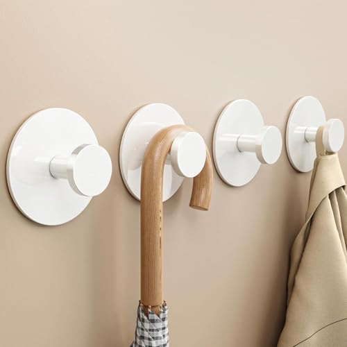 bussdis White Adhesive Wall Hook 4 Pack - Heavy Duty 12 LB Capacity
