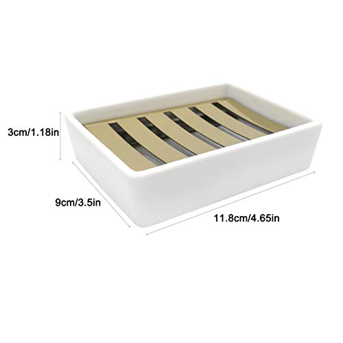 Lofekea Ceramic Soap Dish with Stainless Steel Self-Draining Tray