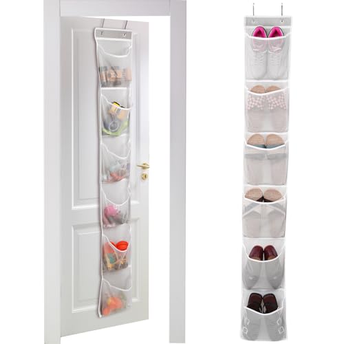 GOMAJI Over The Door Shoe Organizer, 6-Pocket Hanging Boot Storage Rack