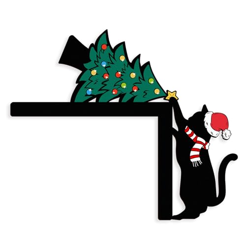 Funny Black Cat Christmas Door Topper - Holiday Window & Wall Decor - Black Cat 2