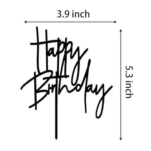 Black Happy Birthday Cake Topper - Elegant Acrylic Decoration