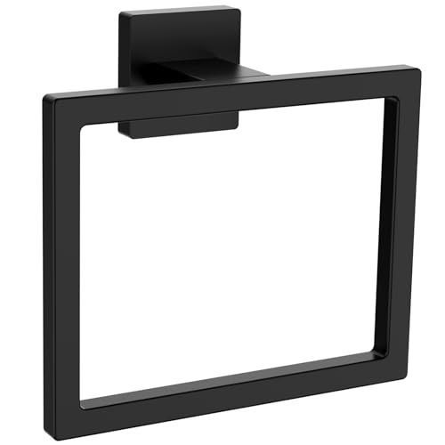 Matte Black Square Towel Ring - SUS304 Stainless Steel, Wall Mounted, 1 Pack