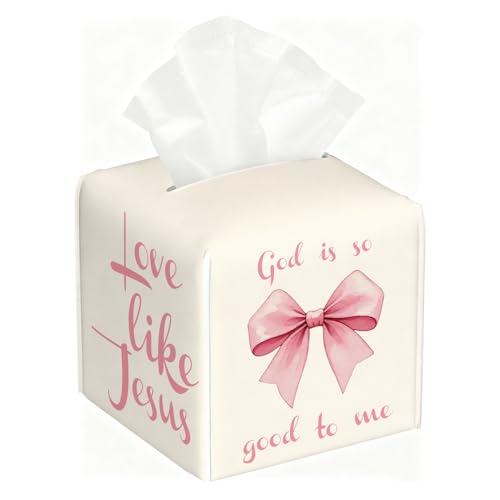 Christian Tissue Box Cover - White Christian Themes-01 PU Leather Cube