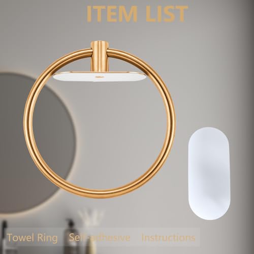 Self-Adhesive Towel Ring - Brushed Gold, Stainless Steel, No Drilling