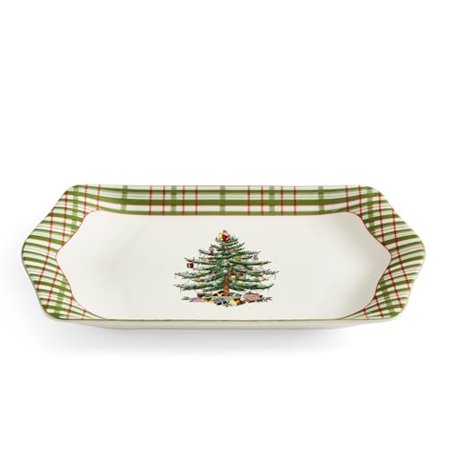 Spode Christmas Tree Checkered Porcelain Collector Tray Holiday Serving