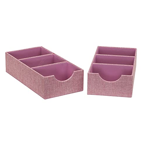 Household Essentials 3-Compartment Drawer Organizers, Pack of 2, Carnation
