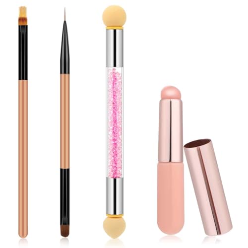 Abeillo 4Pcs Ombre Nail Brush Set with Silicone Sponge and Liner Pens