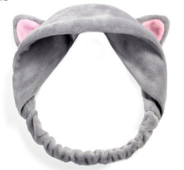Cat Ear Makeup Headband Soft Stretchy Hair Band for Women and Girls Gray