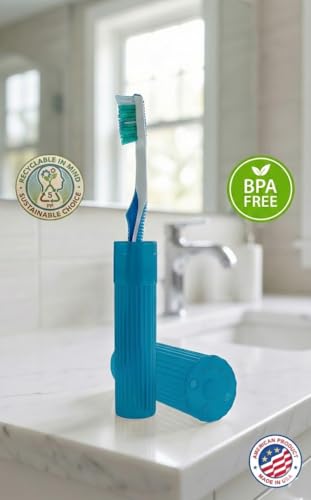 American Comb Blue Toothbrush Holder with Ventilation Holes - Made in USA, Travel & Bathroom Accessory