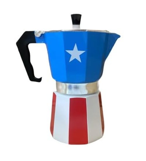PRK 14 Puerto Rico Coffee Pot – Aluminum Moka Pot with Puerto Rican Flag Design | Traditional Stovetop Espresso Maker for Authentic Cafe Boricua