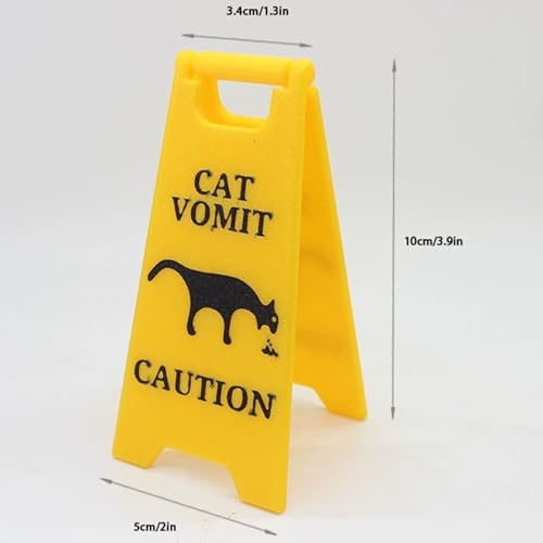 Funny Cat Vomit Caution Sign - 2 Pcs 3D Printed Décor