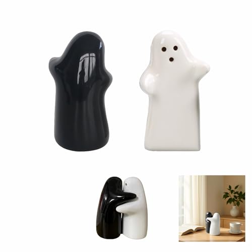 RyanDesign Black & White Ceramic Ghost Salt & Pepper Shakers 1.5x1.0x0.8cm Refillable Gift Set