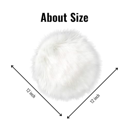 12-Inch Round Faux Fur Sheepskin Rug – Soft Fluffy White Accent Carpet