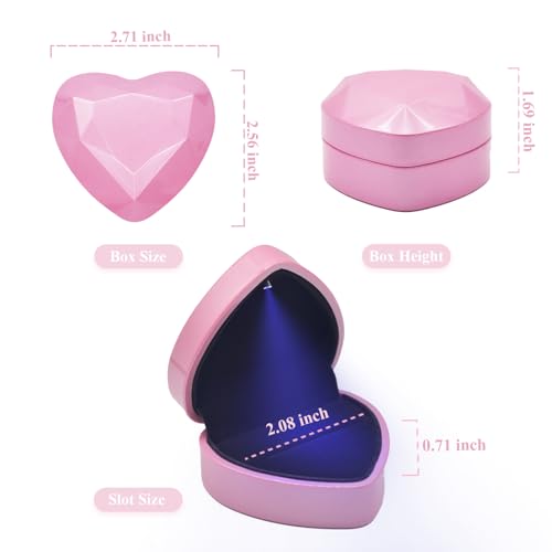 Pink Heart Shaped LED Lighted Engagement Ring Box for Proposals