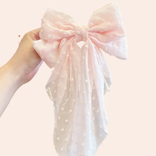 Large Pink Satin Hair Bow - 8 Inch Oversized French Hair Clip