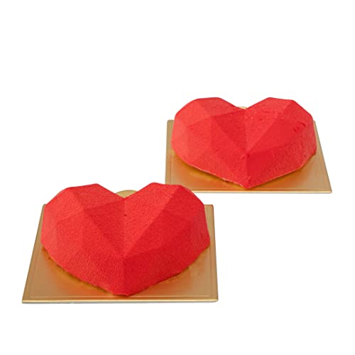 Pastry Tek 8 Cavities Diamond Heart Molds, 10 Oven-Ready Geometric Heart Molds - Flexible, Freezable, White Silicone Heart Baking Molds, Easy Release, For Baking - Restaurantware