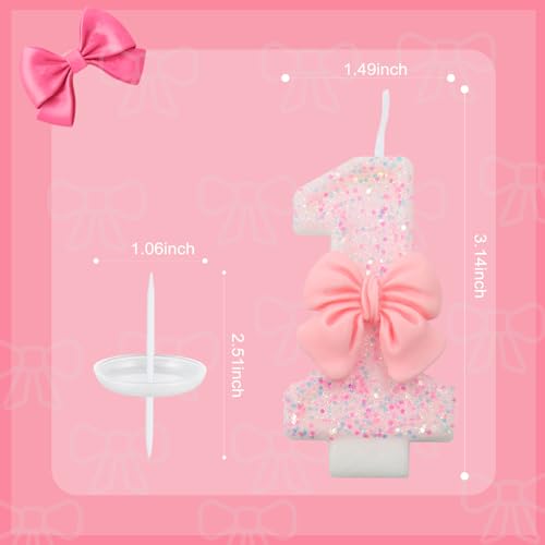 Ceya Pink Bowknot Number 1 Birthday Candle for Cake Topper