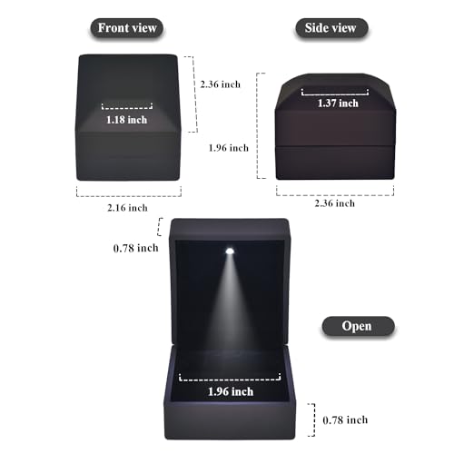 LED Lighted Engagement Ring Box - Matte Black Jewelry Case
