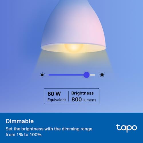 Tapo Multicolor Smart Light Bulbs, Dimmable RGBW A19 E26 800LM