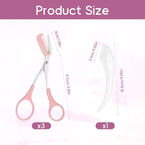 Eyebrow Scissors with Comb and Razor Set - 3 Pack Stainless Steel