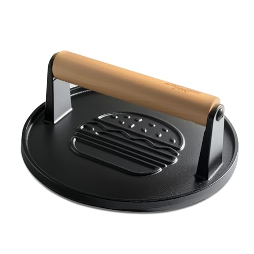 XUDAKAIXIN 7.1" Cast Iron Smash Burger Press - Heavy-Duty Grill Tool for BBQ & Indoor Cooking