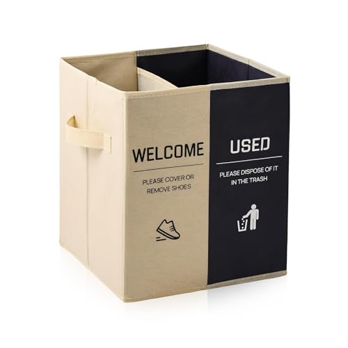 Foldable Shoe Cover Dispenser Box with Used Covers Sign - Beige & Blue