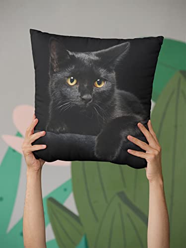 Black Cat Decorative Throw Pillow Cover - 18x18 Inch Soft Plush Case