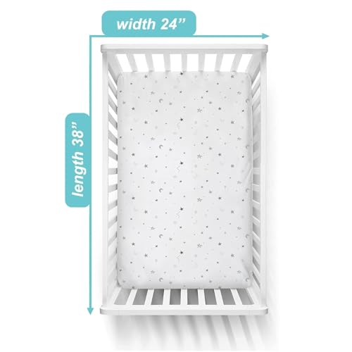 American Baby Company 2 Pack Fitted Mini Crib Sheets Gray Stars/Zigzag 38x24"