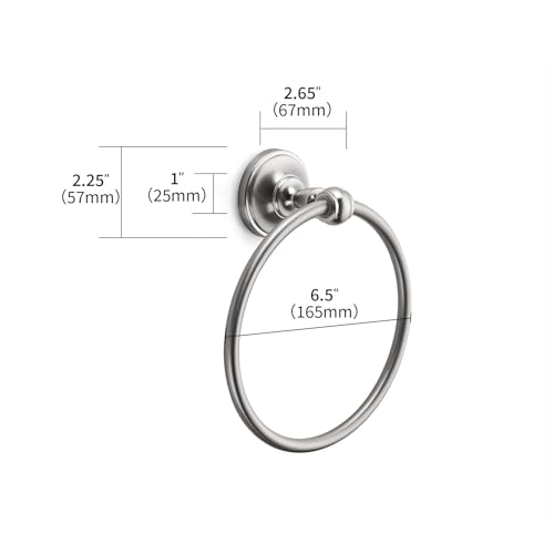 Brushed Nickel Bath Towel Ring, 6.5-Inch Modern Wall-Mounted Hand Towel Holder