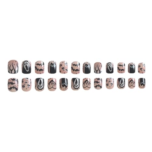 Halloween Short Square Press on Nails with Ghost Design 24Pcs