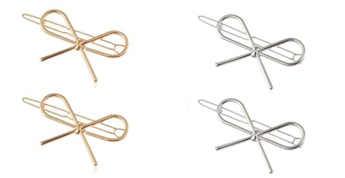 Metal Bow Hair Clips 4-Pack Gold and Silver Hairpin Clamps
