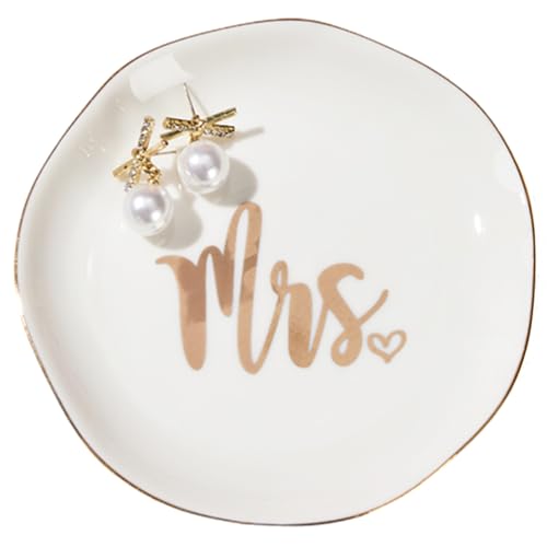 Mrs. Ring Dish - Ceramic Jewelry Holder with Gold Trim