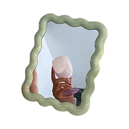 Green Wavy Irregular Desk Makeup Mirror with Adjustable Bracket