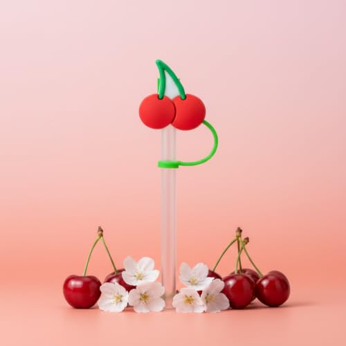 Cute Red Cherry Silicone Straw Cap - 8mm Dust-Proof Lid for Reusable Straws