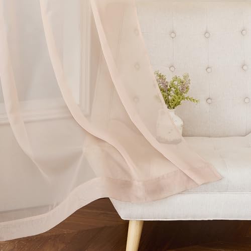 NICETOWN Taupe Sheer Curtains 72" Grommet Window Panels - 2 Pack