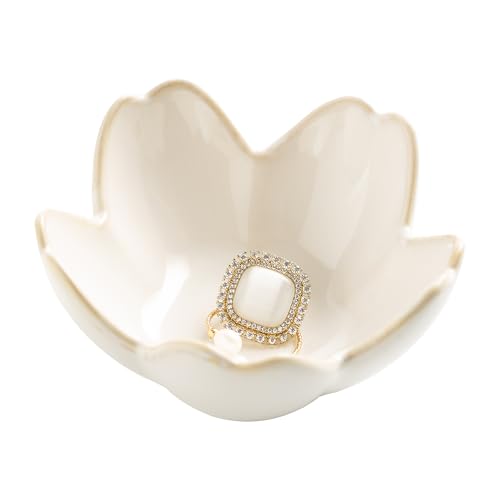 Ceramic Flower Ring Holder Dish - Small Jewelry Tray for Decor