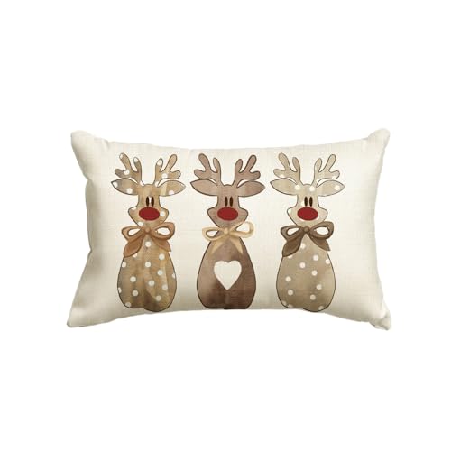 AVOIN colorlife Christmas Reindeer Pillow Cover, 12x20 Inch Brown Cushion Case