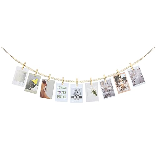 Hanging Photo Display Boho Wood Bead Garland Wall Decor - Nature / 1